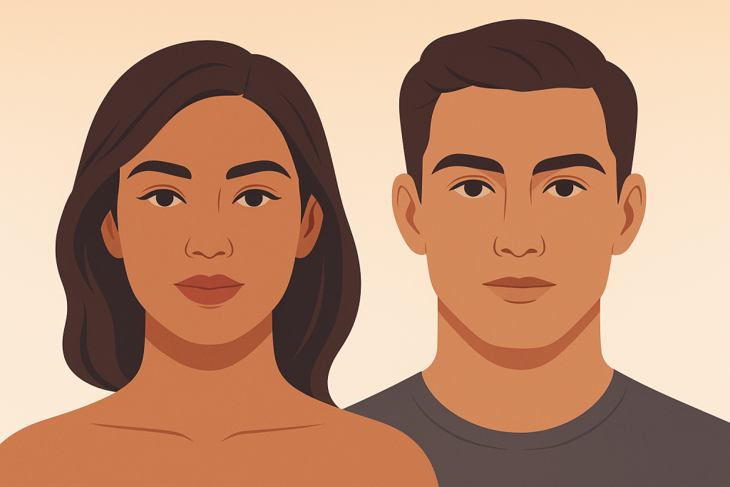 Ilustración vectorial de rostros resaltando cejas, labios y ojos con estilo natural.