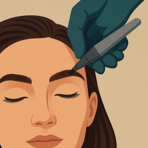 Ilustración de cejas en micropigmentación pelo a pelo aplicada por profesional.

