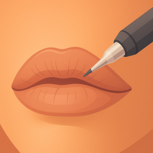 Ilustración de labios en micropigmentación con aguja aplicando tono suave.