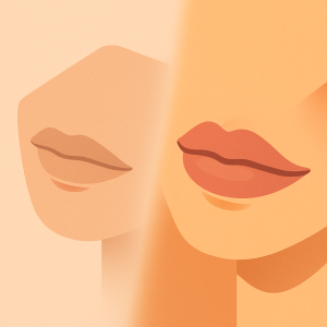 Comparación antes y después de labios con micropigmentación.